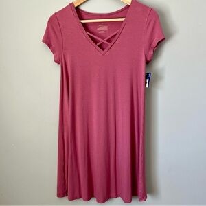 Arizona Jeans Co. Juniors’ Criss Cross Rose Pose Pink T Shirt Dress Size S NWT